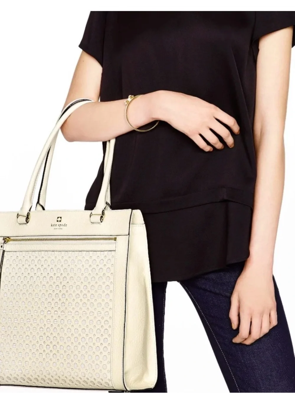 Kate Spade Cream Perforated Leather Tote Bag